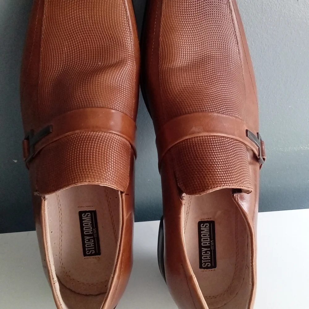 Stacy Adams Mens Cognac Brown Textured Square Toe Slip On‎ Loafers Dress Shoes